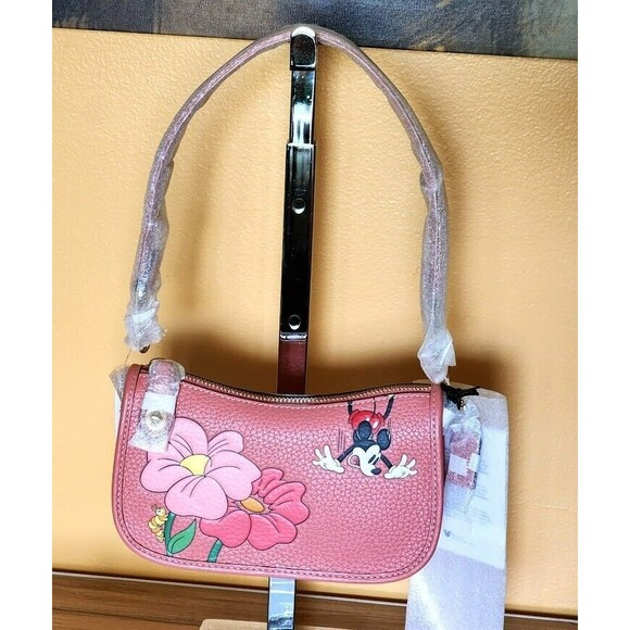 Disney X Coach Swinger MICKEY Flowers 20 coral Regenerative Leather 100 yr NWT - Picture 1 of 12